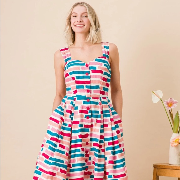 Emily and Fin Dresses & Skirts - Sleeveless Pink & Teal Printed Sundress